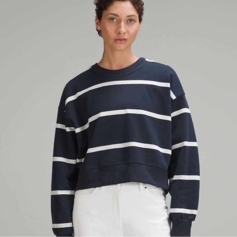 Perfectly Oversized Cropped Crew *Stripe in Navy